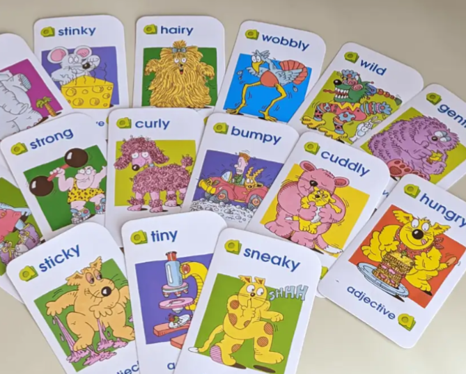 Colorful adjective learning cards